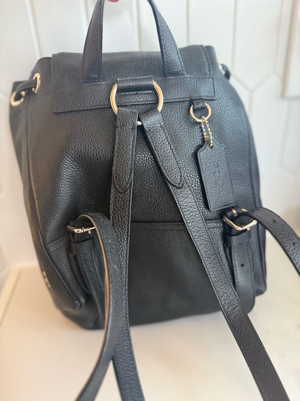 💛 Coach Mini 🖤 Classic Retro Black Leather Drawstring Backpack - Picture 2 of 6